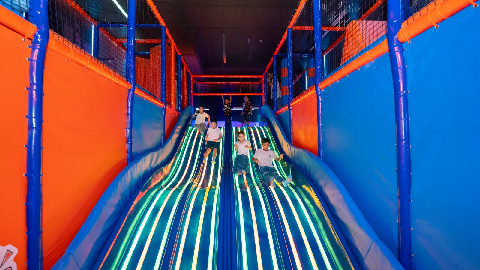 Indoor slides at Trampo Oman