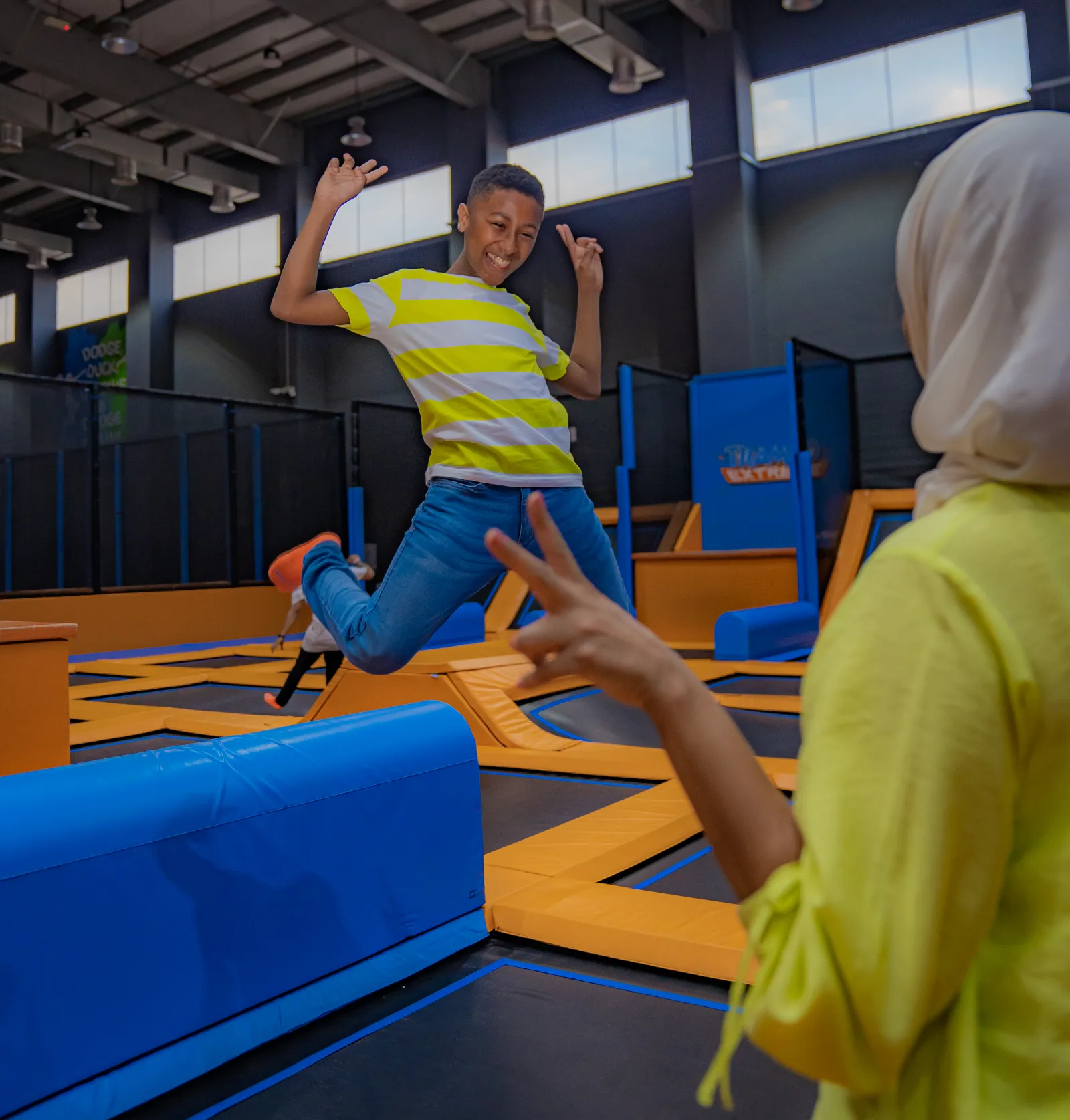 Guests enjoying the trampoline area