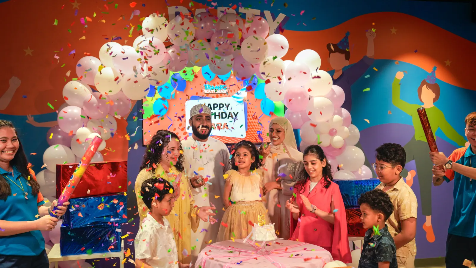 Kids celebrating a birthday at Trampo